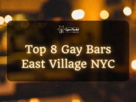 Top 8 Gay Bars East Village NYC - a blurred view of inside a gay bar with yellow lightings